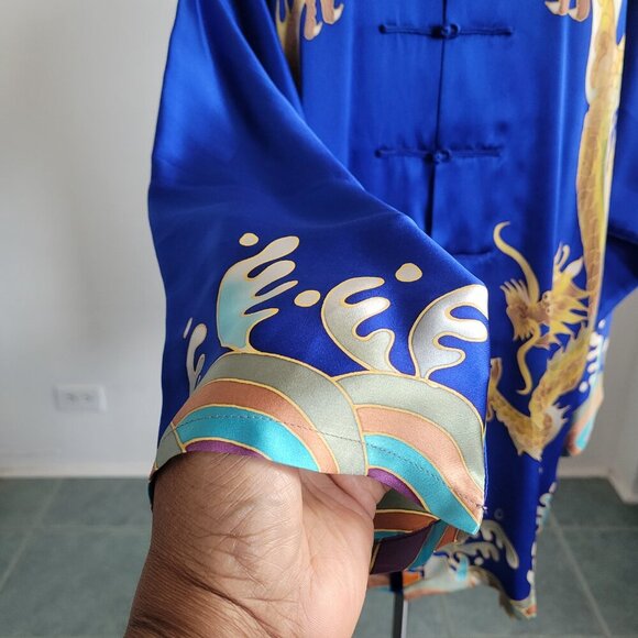 Taiquan/Tai chi Chinese Sapphire Blue Embroidered Dragon Taifu Kimono (Size: XL) - Picture 11 of 16